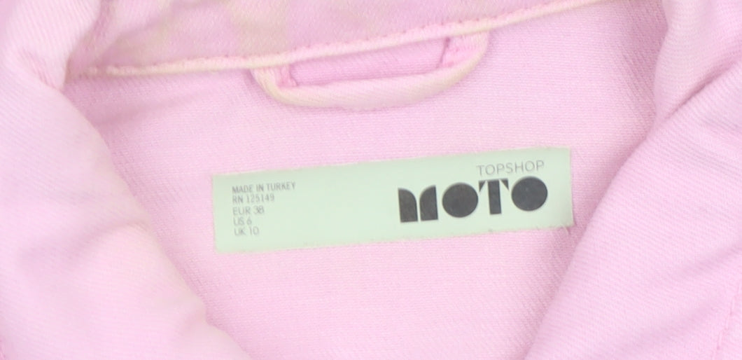 Topshop Moto Pink Cotton Cropped Denim Jacket Womens Size 10