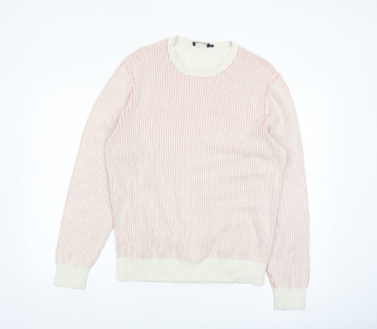 Hackett London Men's Beige Striped Cotton Crew Neck Jumper Size L