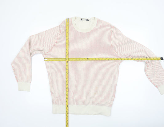 Hackett London Men's Beige Striped Cotton Crew Neck Jumper Size L