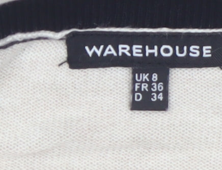 Warehouse Women's Beige Lace Panel Relaxed Fit Jumper Size 8