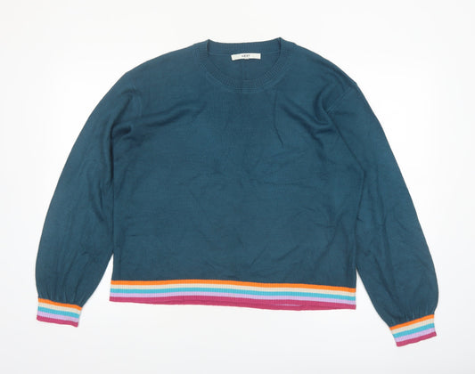 Next Men's Blue Crew Neck Acrylic Jumper M with Colour Trim