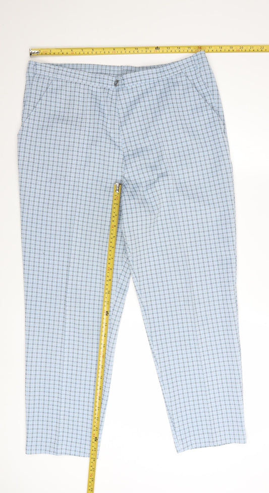 Marks and Spencer Women's Blue Check Trousers Size 16 Petite