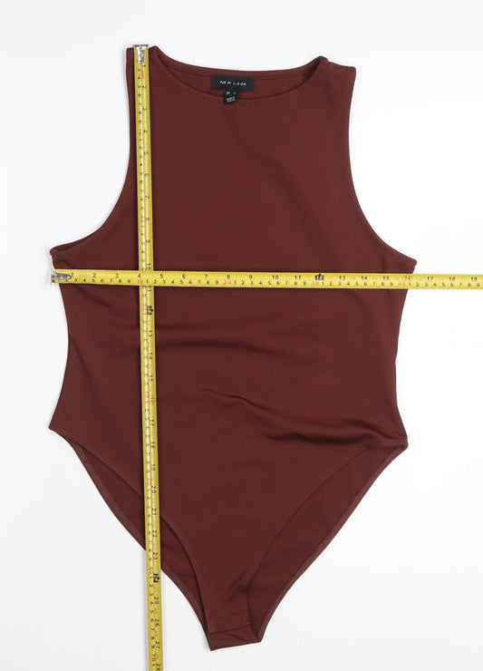 New Look Women Brown Bodysuit Size 14 Sleeveless Stretch Polyester