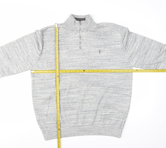 Next Men's Grey XL 1/2 Zip High Neck Cotton Jumper