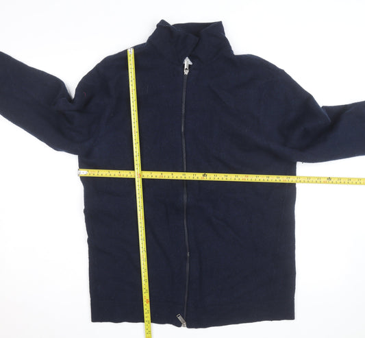 Selected Homme Men's Navy Blue XL Wool Full Zip Collared Jumper