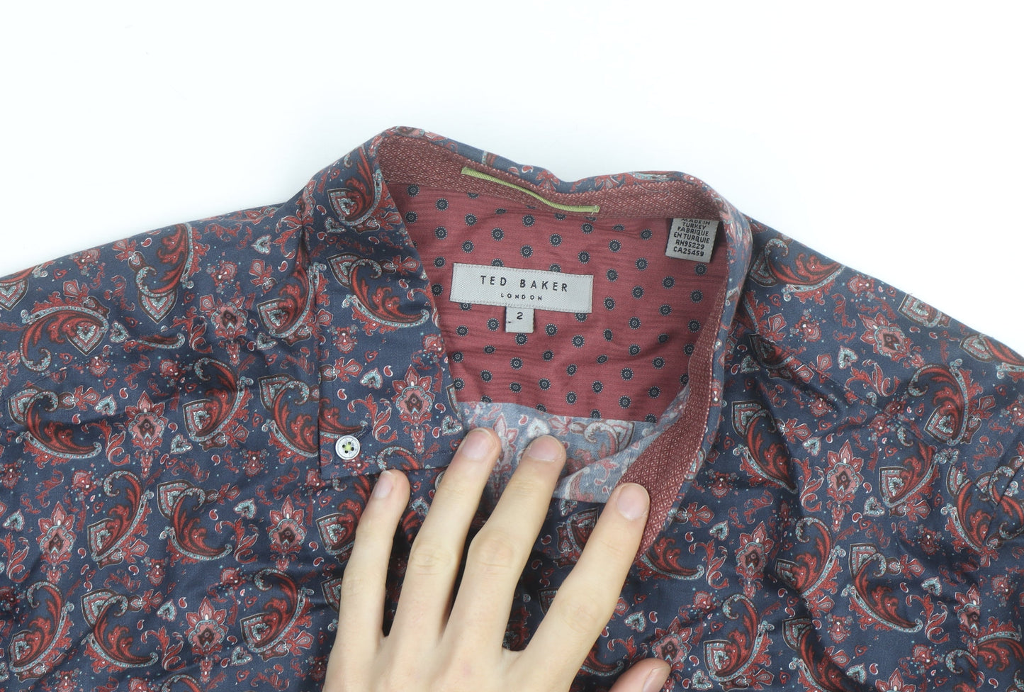 Ted Baker Men's Blue Red Paisley Button-Up Cotton Shirt Size S