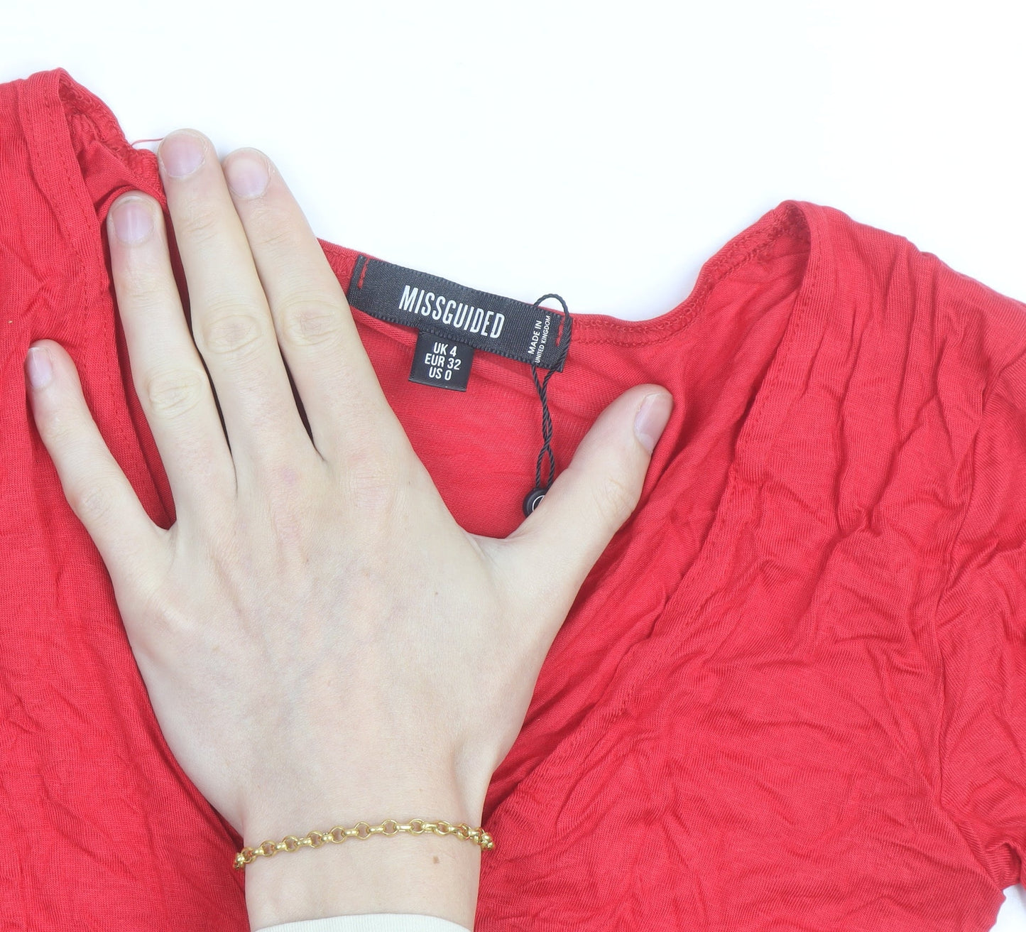 Missguided Womens Red Wrap Tie Blouse UK 4 V-Neck Short Sleeve Top