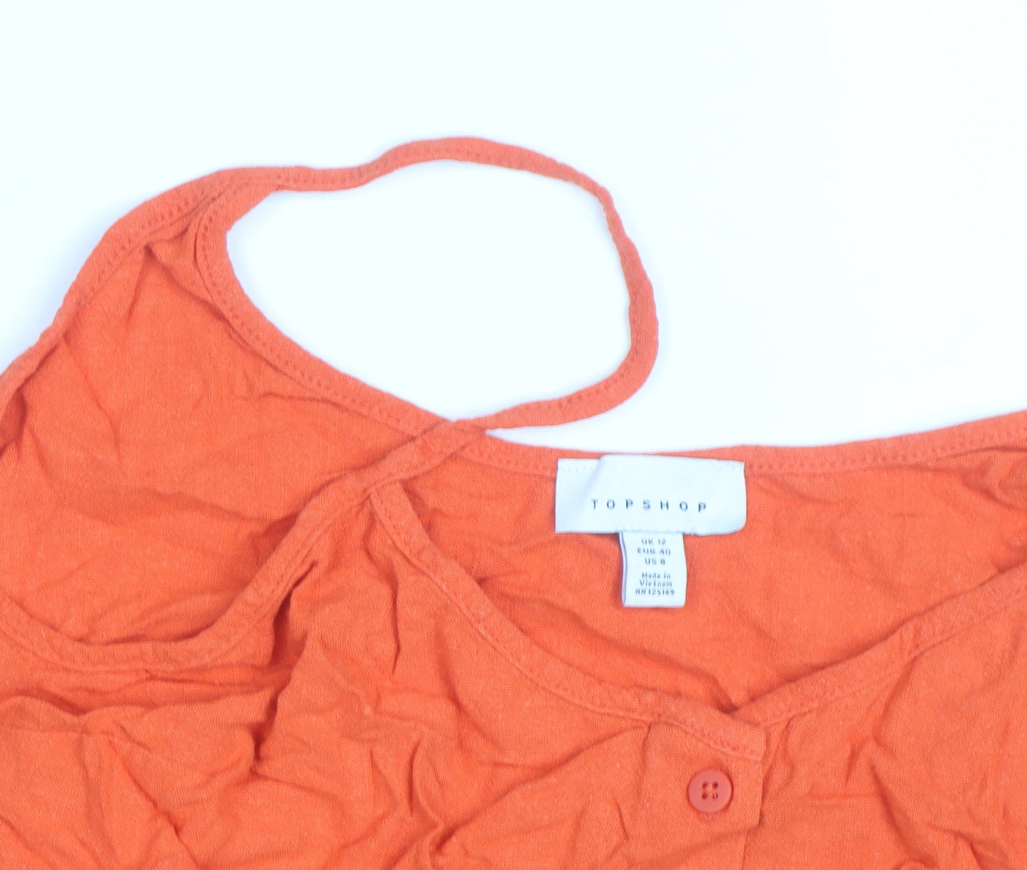 Topshop Women’s Orange Camisole Tank Top Size 12 V-Neck Button Tie