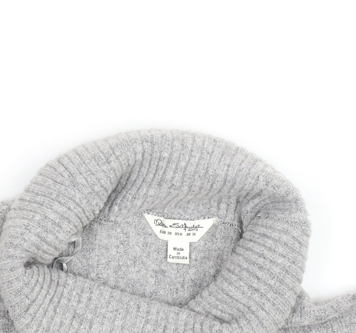 Additional view of Miss Selfridge Women Grey Roll Neck Ribbed Knit Jumper UK 10