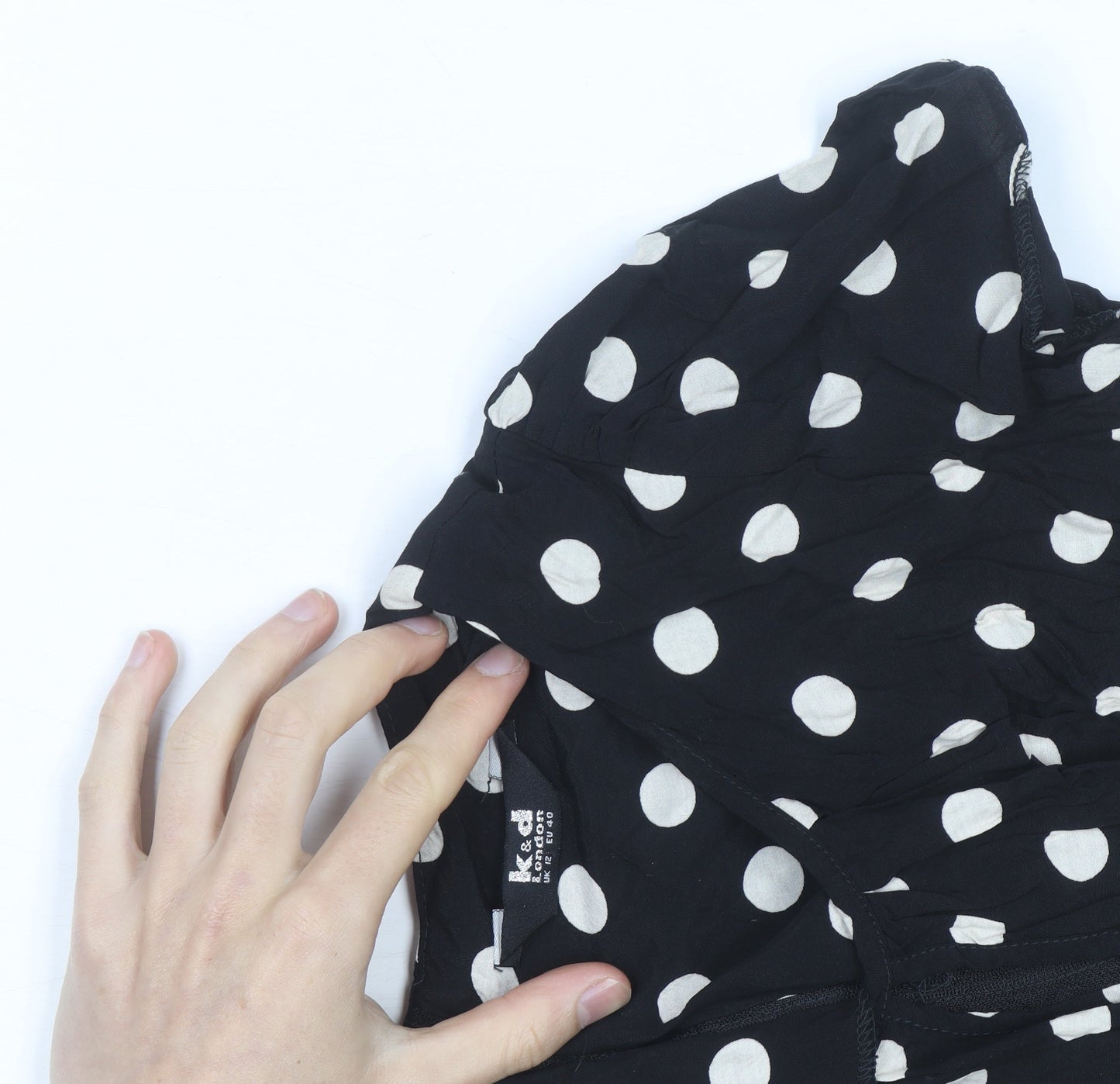 K&D Women Black Polka Dot A-Line Knee Length Dress Size 10
