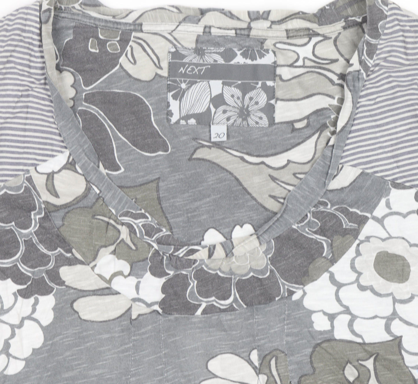 Next Womens Grey Floral Print V-Neck Tunic T-Shirt Size 20