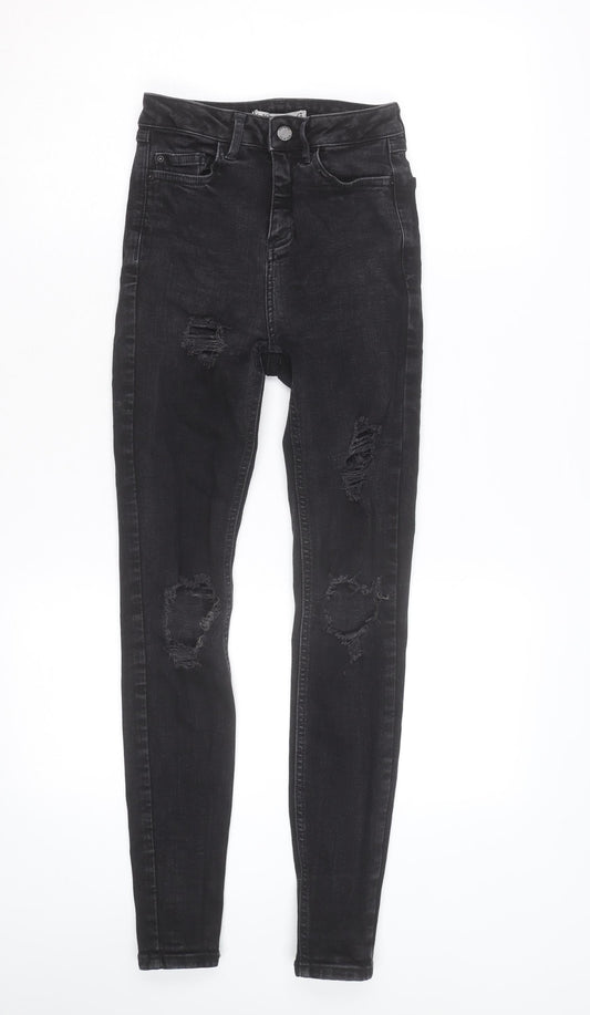 Additional front view of Denim Co. Women Black High Rise Distressed Skinny Jeans, size 6