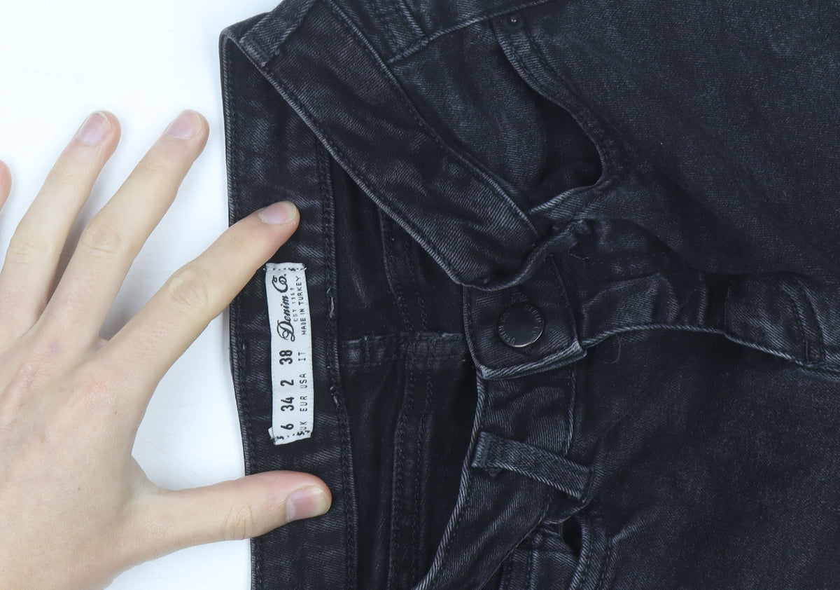 Brand and care label for Denim Co. Women Black High Rise Distressed Skinny Jeans, size 6