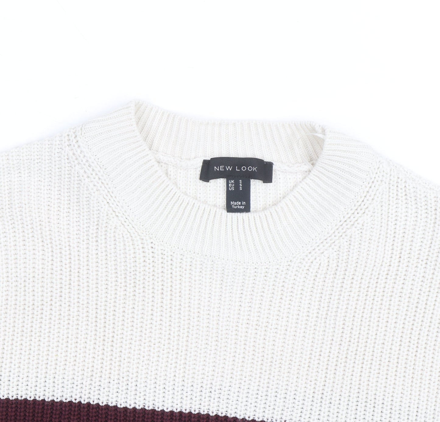 New Look Women Cream Burgundy Black Stripe Knit Jumper UK S