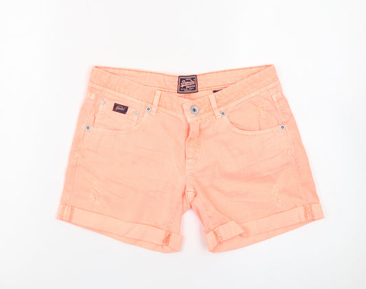 Superdry Womens Orange Chino Denim Shorts Size 24 Slim Fit Summer