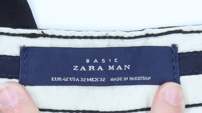 Zara Man Black Cotton Chino Trousers Mens 32 Regular Fit