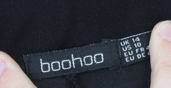 Boohoo Women Black Size 14 Bootcut Jeans with Slit Hem