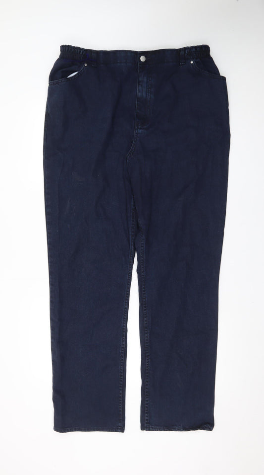 Additional front view of Marks & Spencer Men's Blue Straight Leg Stretch Jeans, size 20, Long
