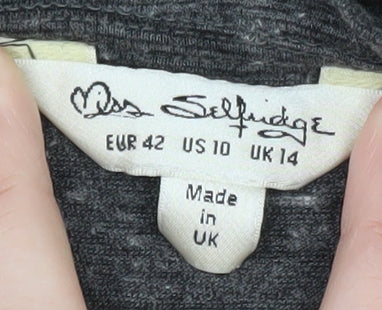 Brand and care label for Miss Selfridge Women’s Grey Bodycon Midi Dress, size UK 14, Long Sleeve
