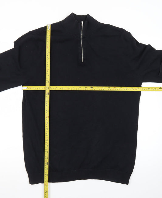 Topman Men's Black XL 1/2 Zip High Neck Cotton Jumper