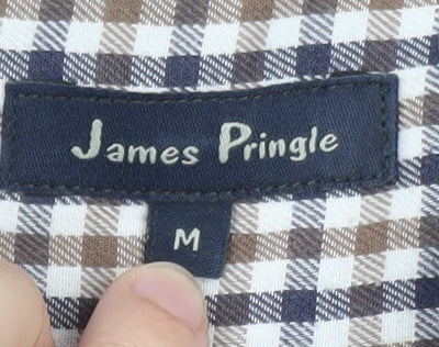 James Pringle Men's Brown Check Long Sleeve Button-Up Shirt M