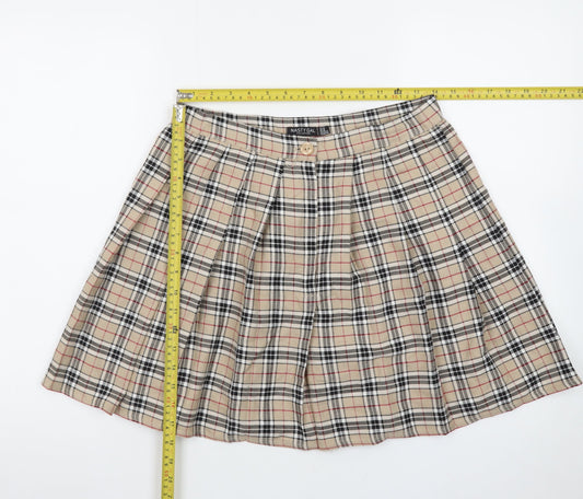 Nasty Gal Women Beige Plaid Pleated Short Skirt UK 14