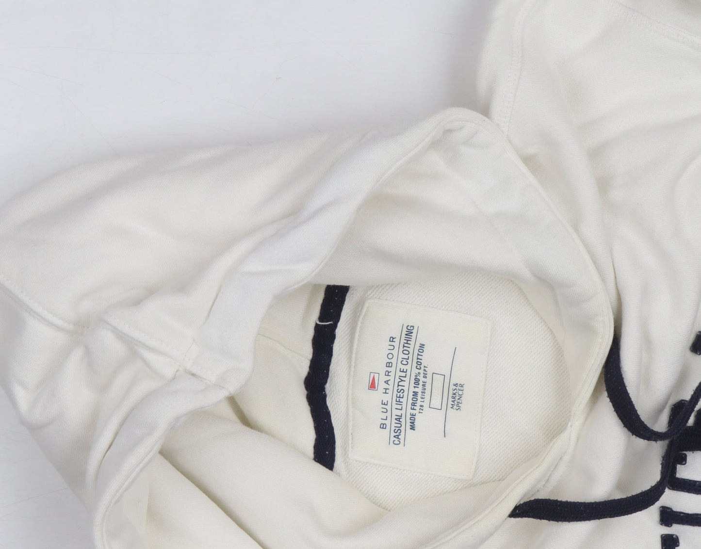 Marks and Spencer Blue Harbour Men's White Pullover Hoodie Size L