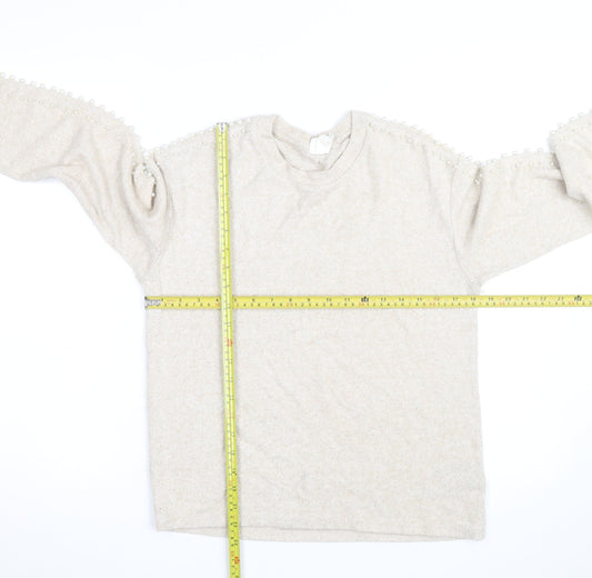 H&M Unisex Beige Beaded Crew Neck Knit Pullover Jumper XS