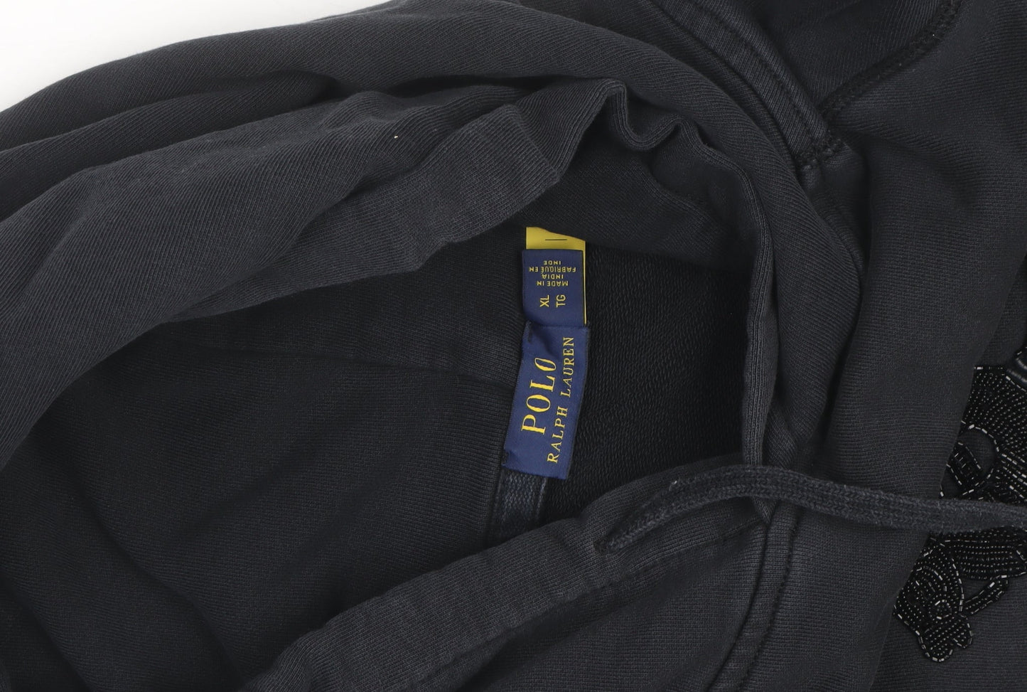 Polo Ralph Lauren Men's Black XL Beaded Logo Pullover Hoodie