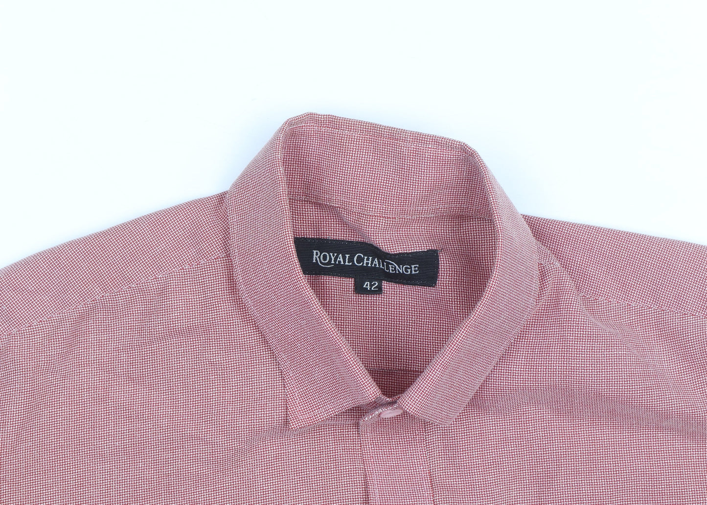 Royal Challenge Men's Red Check Short Sleeve Cotton Button-Up Shirt Size 42