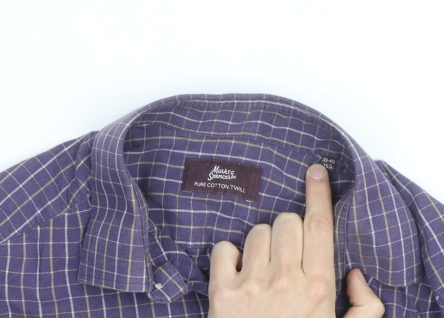 Marks and Spencer Men’s Purple Check Cotton Twill Long Sleeve Shirt 15.5