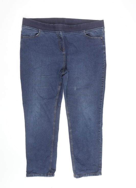 Additional front view of Maine New England women’s blue straight fit stretch denim jeans 18s