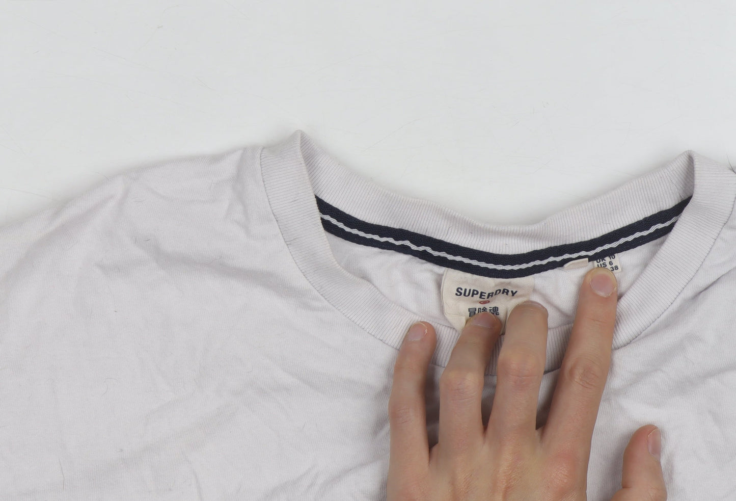 Superdry Women's White Cotton T-Shirt Size 10 Short Sleeve Logo Top