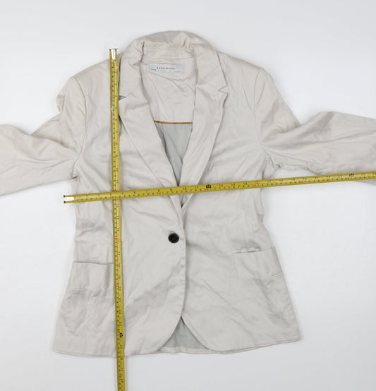 Zara Basic Women Beige Single-Breasted Cotton Blazer Size L