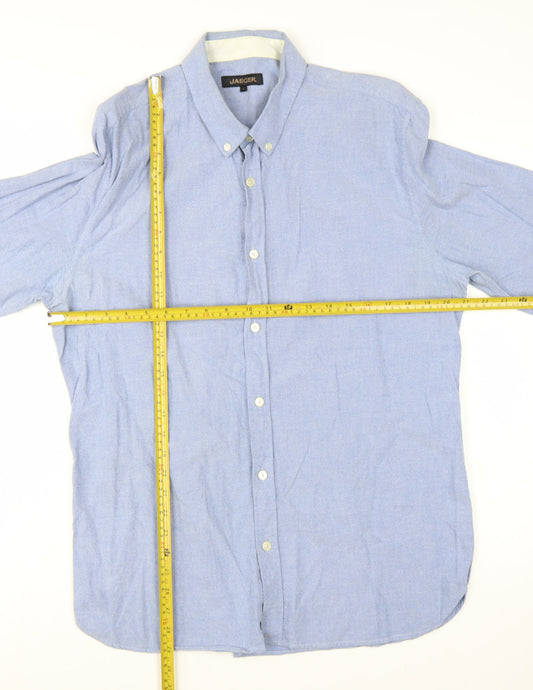 Jaeger Men Blue Cotton Button-Down Long Sleeve Casual Shirt L