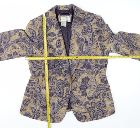 Maison Christine Women Beige Paisley Lined Blazer Size 12 Tall