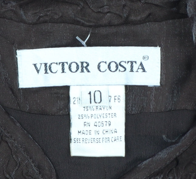 Victor Costa Women's Brown Quilted Textured Zip Jacket Size 10