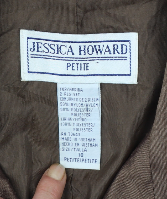 Brand and care label for Jessica Howard Petite Brown 3/4 Sleeve Suit Jacket, size 10