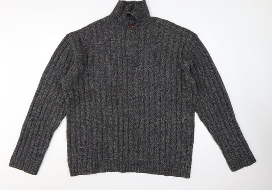 Guess Men's Grey Lambswool 1/2 Zip Chunky Knit Jumper XL