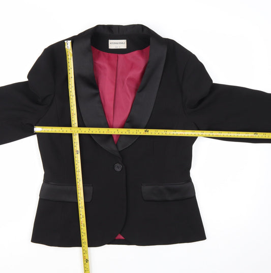 Internacionale Women Black Size 12 Tuxedo Blazer Shawl Lapel Jacket