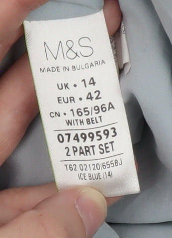 Marks and Spencer Women’s Ice Blue Wool Belted Long Coat Size 14