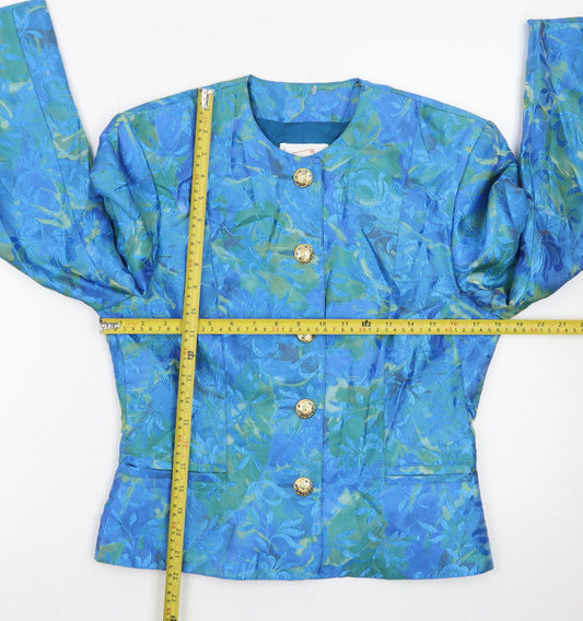 Mondi Women's Blue Floral Brocade Suit Jacket Size 8 Classic Tailored