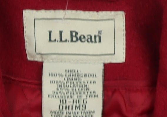 L.L.Bean Womens Red Wool Pea Coat Mid-Length Jacket Size M
