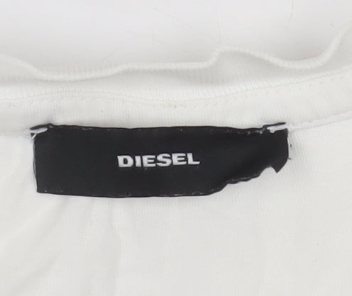 Diesel Womens White Cotton Logo Embroidered T-Shirt M