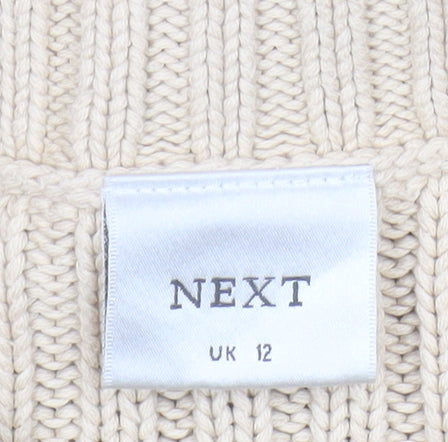 Next Women Beige Cable-Knit Full Zip Cotton Cardigan UK 12