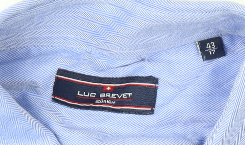 Luc Brevet Men's Blue 17in Regular Fit Long Sleeve Cotton Button-Up Shirt