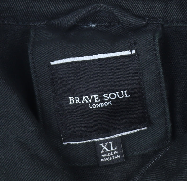 Brave Soul Men's Black Cotton Zip Jacket XL Classic Style