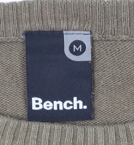 Bench Men's Beige Striped Crew Neck Cotton Acrylic Jumper Size M