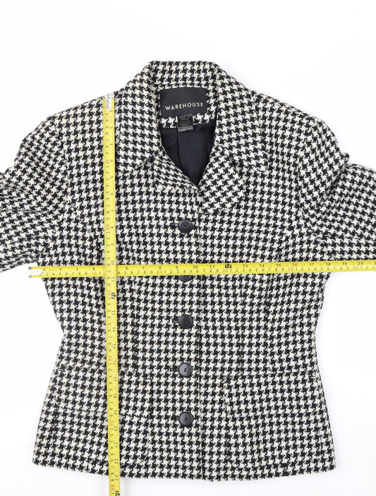 Warehouse Women's Black Houndstooth Wool Blend Suit Jacket Size 12