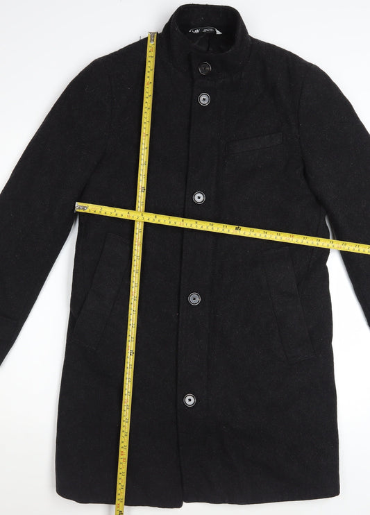 Zara Men's Black Wool Blend Mid-Length Overcoat Size S Classic